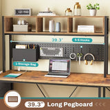 SEDETA L Shaped Gaming Desk with Hutch, 57.5” Reversible Corner Computer Desk with Storage Shelves, Gaming Desk with Pegboard, LED Lights, Power Outlet, Keyboard Tray (Rustic Brown) SEDETA