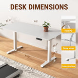 Veken 63x27.6 Inch Large Electric Standing Desk, Heights Adjustable,Sit to Stand Up, Work Home Office Computer Table for Walking Pad, Gifts for Dad, Wooden Desktop Desks, White Veken