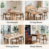 Farmhouse Dining Chairs Set of 4, Mid Century Modern Fabric Upholstered Kitchen Chairs, Wooden Dining Room Chair with Curved Back for Kitchen Dining Room Restaurant Cafe, Light Camel (Only Chairs) AmoUnico