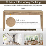 Merax 59.84'' Elegant Console Table with Oak Veneer,Light Luxury Entryway Table with 3 Drawers,Farmhouse Sofa Table with Soft-Corner Design,Suitable for Living Room, Foyer and Hallway, Natural Merax