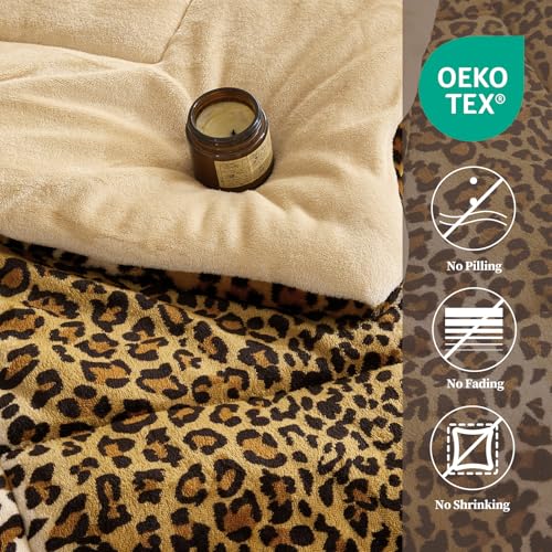 Petrichor Leopard Velvet Flannel King Comforter Set-Cheetah Print Western Blanket,Luxury Fuzzy Heavy Bedding Set,3 Pieces Plush Winter Bed Set with Comforter (90"x104")&2 Pillow Shams (20"x36" Petrichor