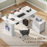 Homiflex 63" L Shaped Standing Desk with 3 Drawers Electric Adjustable Height Desk Corner Standing Desk with Storage Computer Game Desk with Power Outlets Computer Tower Stand for Home Office, White Homiflex