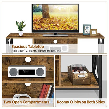 Yaheetech TV Stand for TV up to 65 inch TV Console Table, 55" Industrial TV Cabinet with Storage Shelves for Living Room, Modern Style Entertainment Center for Gaming Room, Rustic Brown