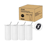 PYD Life Sublimation Blanks Tumbler Skinny Slim 12 OZ Straight Stainless Steel Can Cooler Insulater with 2 Lids and Metal Straw Sublimation Mugs Cups 4 Pack PYD Life