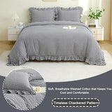 Silnuo Black/White Checkered Ruffle 3-Piece Duvet Cover Set King Size,Washed Cotton Shabby Gingham Plaid Bedding Set Farmhouse Comforter Set(King,Black/White) Silnuo
