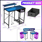 X-cosrack 33.5" Small Gaming Desk with LED Lights & Power Outlets, Compact Computer Desk with Monitor Stand & CPU Stand, Gamer Table with Storage Drawer, Side Hooks for Home Office, Bedroom, Black X-cosrack