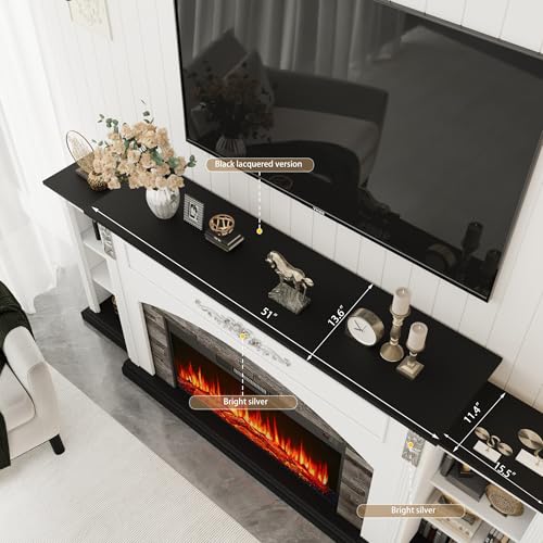 BLANKSPACE 80" Electric Fireplace TV Stand with 30" Heater Insert, Farmhouse Entertainment Center & Mantel Console for TVs Up to 90", White Black Finish with Remote BLANKSPACE