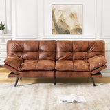 AMICLIBER Faux Leather Futon Sofa Bed,Convertible Futon Couch,Memory Foam Loveseat Sleeper Sofa,Small Splitback Modern Folding Couch for Living Room,Office,Apartment,Retro Brown AMICLIBER