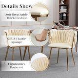 HAIZAO Golden Glass Dining Table Set for 4, 5 Piece Clear Glass Top Dinner Room Set, 36'' Modern Luxury Square Kitchen Table Set with Ivory Woven Chair, for Small Living Room Home HAIZAO