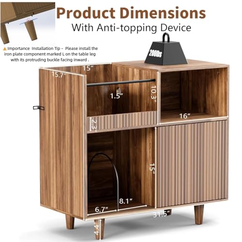 fineway Large Record Player Stand with Power Outlets & LED Lights, Record Player Table Cabinet with Vinyl Record Storage Holds up to 300 Albums, Turntable Stand for Living Room, Bedroom fineway