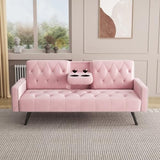 72" Pink Velvet Futon Couch Living Room Couch Bed Convertible Sleeper Sofa Bed with Cup Holder for Bedroom Guest Bed 2 Seater Reclining Sofas Couches with Nailhead Trim for Small Space (Pink) anwickjeff