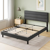 Zinus King Piper Upholstered Platform Bed with Horizontal Paneled Headboard, Wooden Slat Support, No Box Spring Needed, Easy Assembly, Eco Friendly Packaging, Dark Grey Zinus