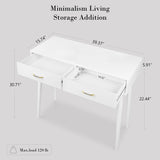 FUNKOCO White Small Desk with Drawers - 40 Inch Home Office Study Writing Desk for Bedroom, Vanity Desk with 4 Solid Legs, Modern Computer Desk for Small Spaces FUNKOCO