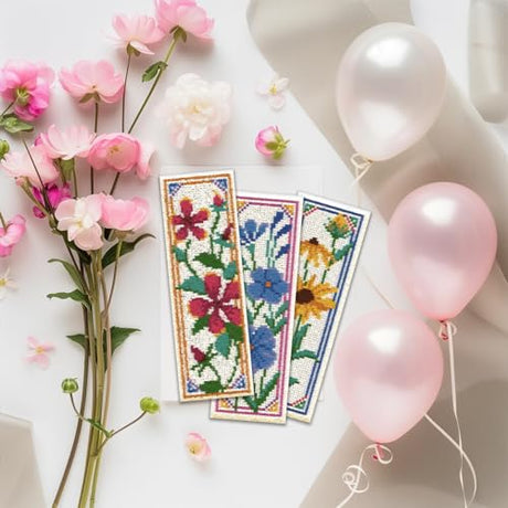ORIGACH 6 Pcs Flower Cross Stitch Bookmark Kit for Beginner with Backing Felt Floss Instruction Sunflowers Tulip DIY Stamped Embroidery Bookmark Kit for Starter Adults Book Lovers ORIGACH