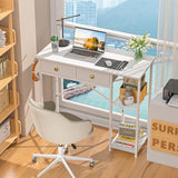 DAOUTIME White Computer Desk, 36 Inch Small Desk with Drawers, Home Office Desk with Storage Shelves for Bedroom, Living Room, Dorm, Vanity Desk for Small Spaces, White DAOUTIME