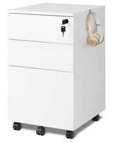 DEVAISE 3 Drawer Rolling File Cabinet with Lock, Wood Under Desk Filing Cabinet fits Letter/Legal/A4 Size for Home Office, White DEVAISE