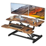 JYLH JOYSEEKER Standing Desk Converter 32 inch, Height Adjustable Sit Stand Desk Riser, Quick Sit to Stand Desktop Dual Monitor Riser Workstation for Home Office with Keyboard Tray, Rustic Brown JYLH JOYSEEKER