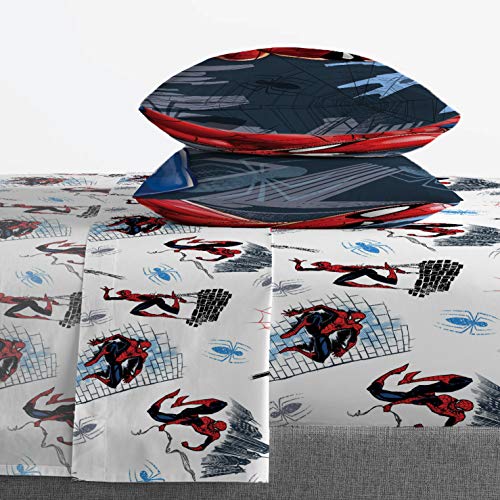 Jay Franco Kids Sheet Set with Fitted, Flat Sheets & Pillow Cover - Ultra-Soft Bedding with Pillowcase for Room Decor, White - Spiderman, 4 Piece Full Jay Franco