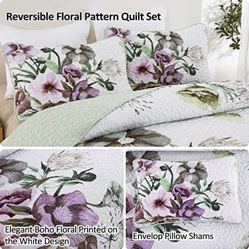 Drucon Floral Quilt Set Twin 2 Pieces Boho Green Floral Quilt Coverlet Set Soft Microfiber Lightweight Green Quilted Bedspread for All Season 68"x 86" Drucon