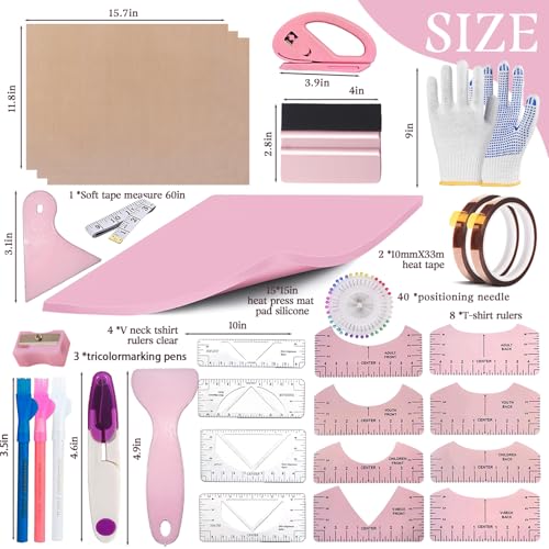 67 Pcs Sublimation Shirts Tool Kits for Vinyl Alignment,Heat Press Mat Pad Silicone,T-Shirt Rulers Guide and Teflon Sheet for Cricut Heat Press HTV Vinyl Center Designs,Craft Sewing Accessories DNSGOOR