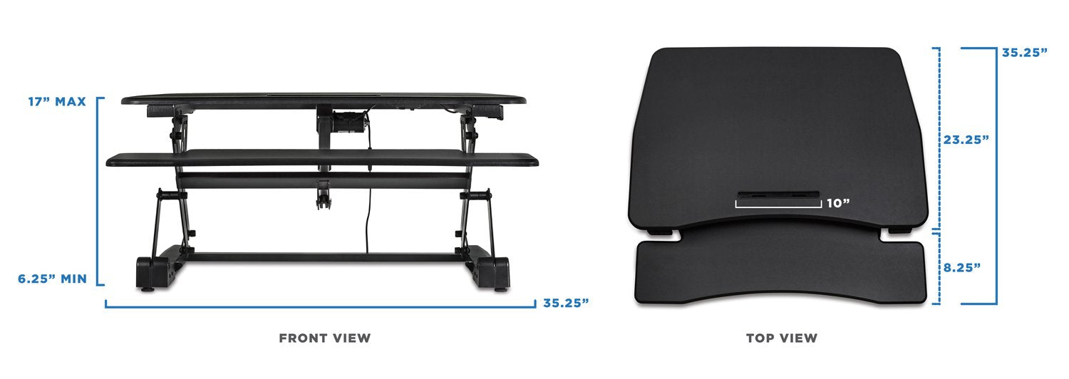 Mount-It! Electric Standing Desk Converter with 35.4" x 23.2 Desktop Riser, Motorized Stand Up Desk Convertor, Built-in USB Port, Ergonomic Height Adjustable Standing Desk Topper in Black (MI - WoodArtSupply