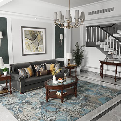 PADMA HOUSE Traditional Solid Wood Semi-Circle Sofa Table with Tempered Glass Top for Living Room, Cherry Walnut PADMA HOUSE