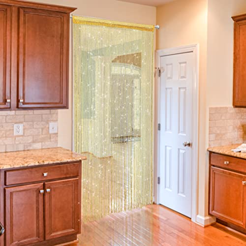 Atsweetlife Door String Curtain Doorway Beads Curtains,Hanging Room Divider Beaded Decor Hippie Glitter Fringe Panel Closet Window Doors Sequin Sheer Boho Doors Tassel (Gold) Atsweetlife