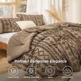 Bedsure Tufted Boho Comforter Set Queen Size - Light Brown Boho Bed Set, GentleSoft™ 3 Pieces Farmhouse Shabby Chic Embroidery Bedding, Gifts for Woman, Jacquard Queen Comforter for All Seasons Bedsure