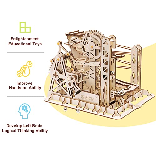 ROKR Marble Run 3D Wooden Puzzles Model Building Kits for Adults - Educational Project Brain Teaser, DIY Crafts for Adults & Kids (Fortress) ROKR