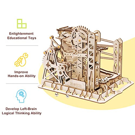 ROKR Marble Run 3D Wooden Puzzles Model Building Kits for Adults - Educational Project Brain Teaser, DIY Crafts for Adults & Kids (Fortress) ROKR