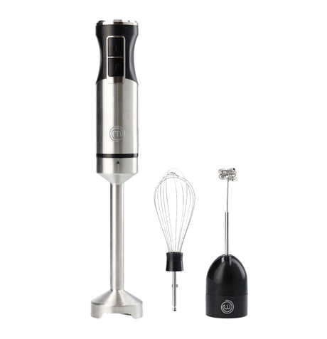 MasterChef Immersion Blender Handheld with Electric Whisk & Milk Frother Attachments, Hand Held Stainless Steel Stick Emulsifier for Making Baby Food, Soup, Puree, Cake, Cappuccino, Latte etc, 400W MasterChef