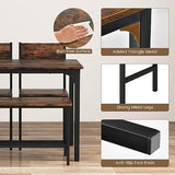 Moccha Dining Table Set for 4, Wooden Kitchen Table with with 2 Chairs and a Long Bench, Modern 4-Piece Dinette with Metal Frame & Storage Rack, Space-Saving Table Set for Dining Room, Rustic Brown LDAILY