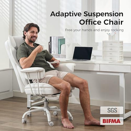 amseatec Big and Tall Office Desk Chair -Wide Ergonomic Executive with Footrest, High Back Lumbar Support Reclining Gaming Computer Chair for Heavy People (White) amseatec