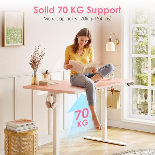 OffiGo Electric Height Adjustable Standing Desk, 40 Inch Pink Computer Desk for Women Girls, Sit Stand Table for Home, Office, Bedroom OffiGo