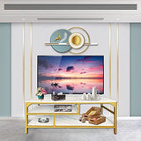 AT-VALY 3-Tier Stand for TV Media Console Table with Open Shelving Storage for Living Room Bedroom (Gold Frame with White Faux Marble top PB Board) AT-VALY