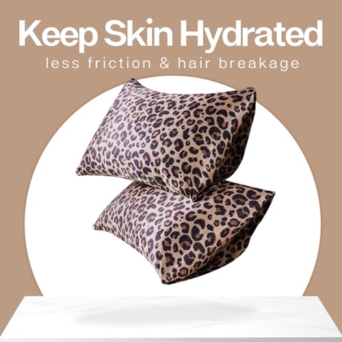 MR&HM Satin Pillowcase for Hair and Skin, Silk Satin Pillowcase 2 Pack, Queen Size Pillow Cases Set of 2, Silky Pillow Cover with Envelope Closure (20x30, Brown Leopard) MR&HM