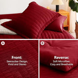 CozyLux Full Size Comforter Sets with Sheets Seersucker 7 Pieces Dark Red Bed in a Bag Textured Luxury Soft Bedding Set with Down Alternative Comforter, Sheets, Pillowcases & Shams for All Seasons CozyLux