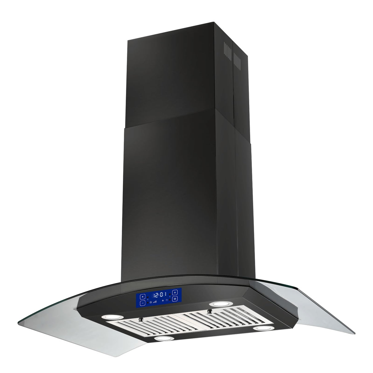 JOEAONZ 36 inch Island Range Hood 700CFM Black Painted Stainless Steel, Gesture & Touch Control Panel Ceiling Mount Kitchen Vent Hood Ducted/Ductless Convertible Extractor, Exhaust Fan 4 LED Lights JOEAONZ