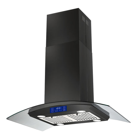 JOEAONZ 36 inch Island Range Hood 700CFM Black Painted Stainless Steel, Gesture & Touch Control Panel Ceiling Mount Kitchen Vent Hood Ducted/Ductless Convertible Extractor, Exhaust Fan 4 LED Lights JOEAONZ