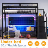 Harper & Bright Designs Queen Size Loft Bed with Stairs, Storage Shelves and Built-in Wardrobe, Metal Loft Bed Frame with USB Ports and LED Lights (Black Queen) Harper & Bright Designs