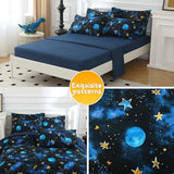 Aqzuxira Glow in The Dark Kids Comforter Set, 5 Pieces Blue Space Bedding Set Twin Size for Boys Girls Teen, 1 Comforter, 1 Pillowcase, 1 Pillow Sham, 1 Flat Sheet, 1 Fitted Sheet Aqzuxira
