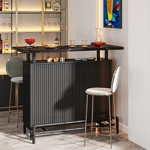 Tribesigns Modern Industrial Home Bar Table with Storage Shelf and Faux Marble Top