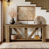 TRIBEWOOD Solid Wood Sofa Table, 70.9 Inches Extra Long Console Table with 2 Tiers Storage Shelves, Rustic Entryway Table Behind Couch Table for Living Room, Hallway, Foyer, Brown TRIBEWOOD