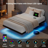 GalnFu Twin Size Floating Bed Frame with LED Lights and Charging Station, Metal Platform Bed with Power Outlet, Heavy Duty Steel Slats Support, Noise Free, No Box Spring Needed, Easy Assembly GalnFu
