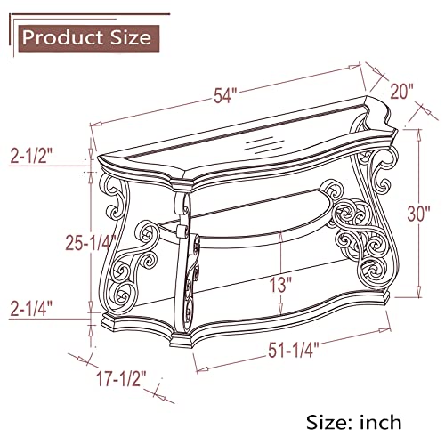 Goujxcy Elegant Retro Console Table, 3-Tier Traditional Rectangle Sofa Table with Tempered Glass Top, Mid-Marble Shelf, Vintage Accent Entryway Table for Living Room Hallway, Easy Assembly Goujxcy