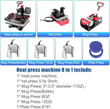 Upgraded 8 in 1 Heat Press Machine 12x15 Inch Heat Transfer Machine w/Tumbler Press 360-Degree Swing Away Multifunction Digital Sublimation Heat Press for T Shirt Mug Hat Plate for Commercial Home AKEYDIY