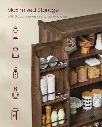 VASAGLE Pantry Cabinet, 15.7 x 30 x 71.7 Inches, Freestanding Tall Cupboard Storage Cabinet with a Drawer, 2 Cabinets, 6 Adjustable Shelves, for Living Room, Kitchen, Deep Brown UBBK561K01 VASAGLE