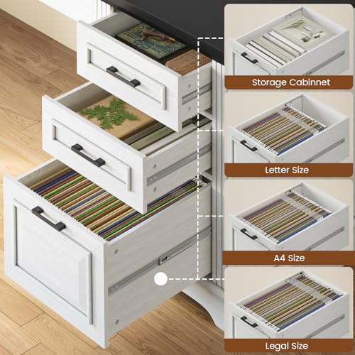 Itaar Farmhouse 55" Executive Desk, Computer Desk with Storage Drawers and Power Outlet, Home Office Desk, Workstation for Office Home, White Itaar