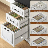 Itaar Farmhouse 55" Executive Desk, Computer Desk with Storage Drawers and Power Outlet, Home Office Desk, Workstation for Office Home, White Itaar