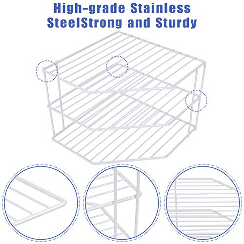 3-Tier Corner Shelf Counter and Cabinet Organizer - Steel Metal Wire - Rust Resistant - Plates, Dishes, Cabinet & Pantry Organizer - Kitchen Organization (10 x 7.5 Inch)(White) SIBAO